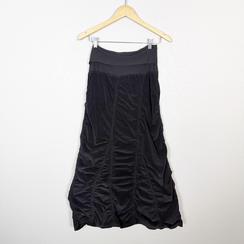 Wearables XCVI Corduroy Ruched Maxi Skirt Sz S Black Fold Over Waistband Boho